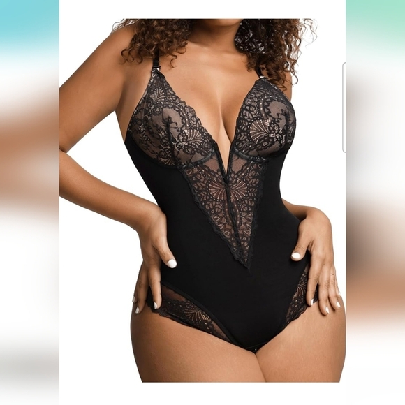 Popilush V-Neck Lace Corset Shapewear Bodysuit With Tummy Control Size 2XL - Picture 1 of 10